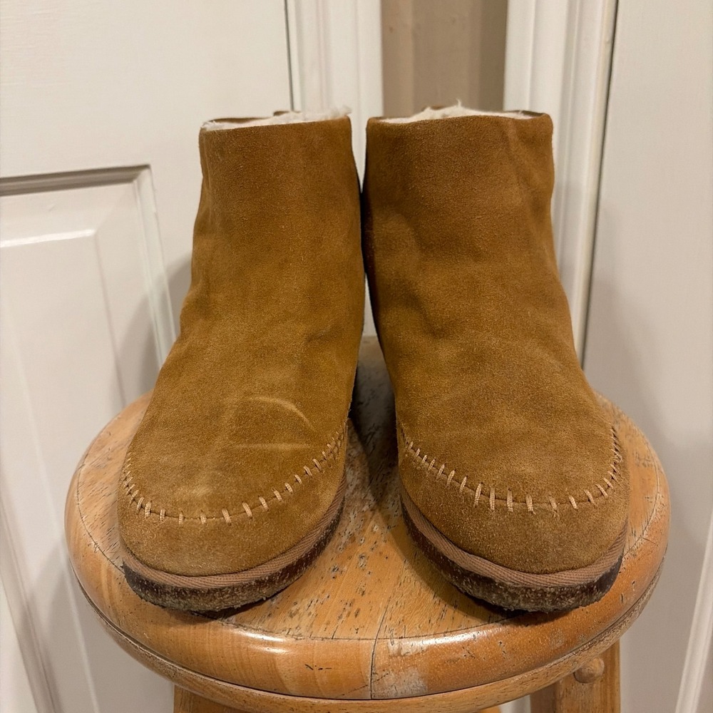 Steve Madden Womens Tommy Moccasin Ankle Boots Tan Brown 8M Suede Faux Fur Boot